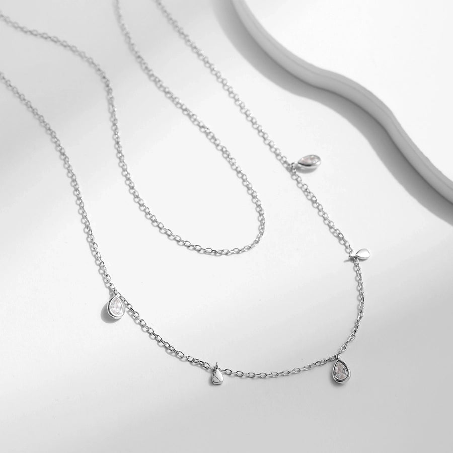 Sterling Silver & Moissanite Layer Water Drop Necklace