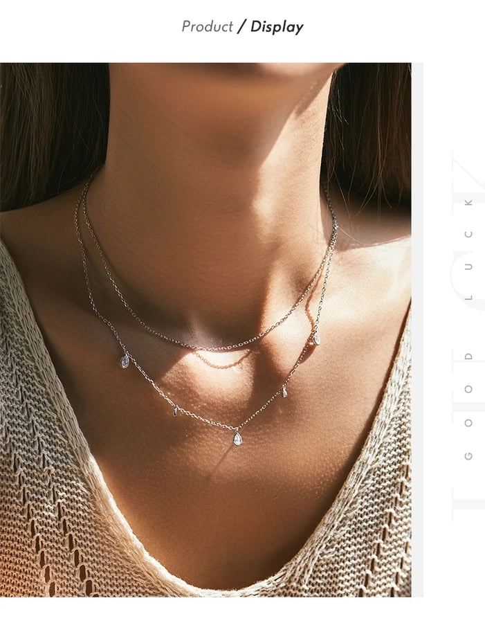 Sterling Silver & Moissanite Layer Water Drop Necklace