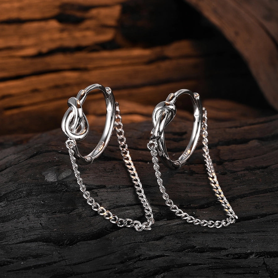 Sterling Silver Knot Hoop Chain Earring