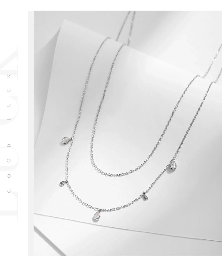 Sterling Silver & Moissanite Layer Water Drop Necklace