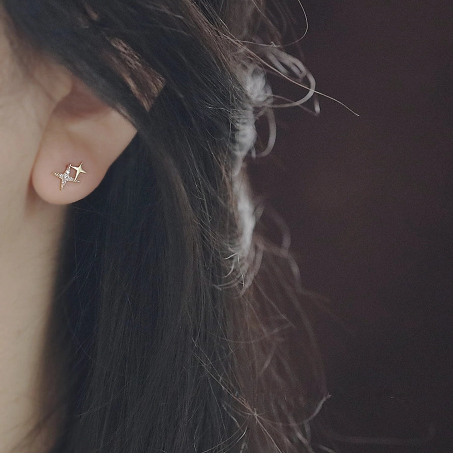 Sterling Silver Gold Plated Minimalist Double Star Stud