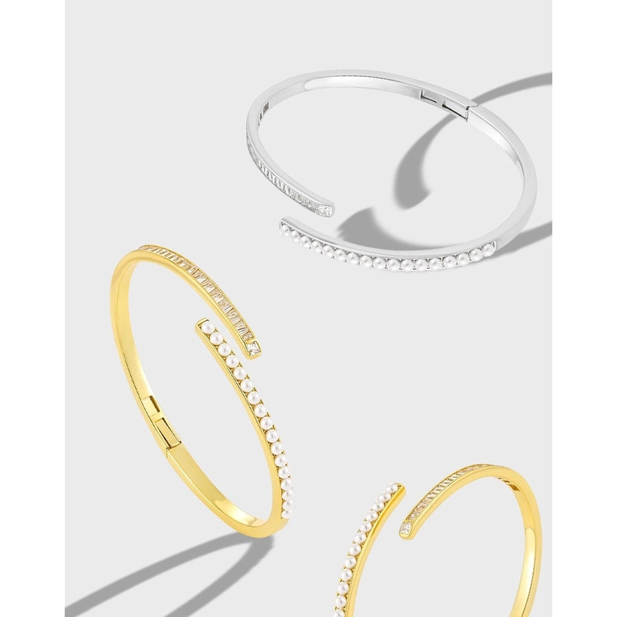 Sterling Silver Geometric Pearl & Cubic Zirconia Ring & Bracelet Set