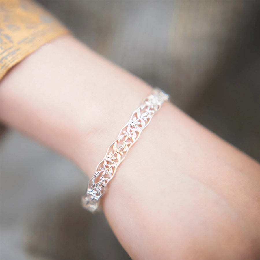 Sterling Silver Leaf Hollow Out Bracelet