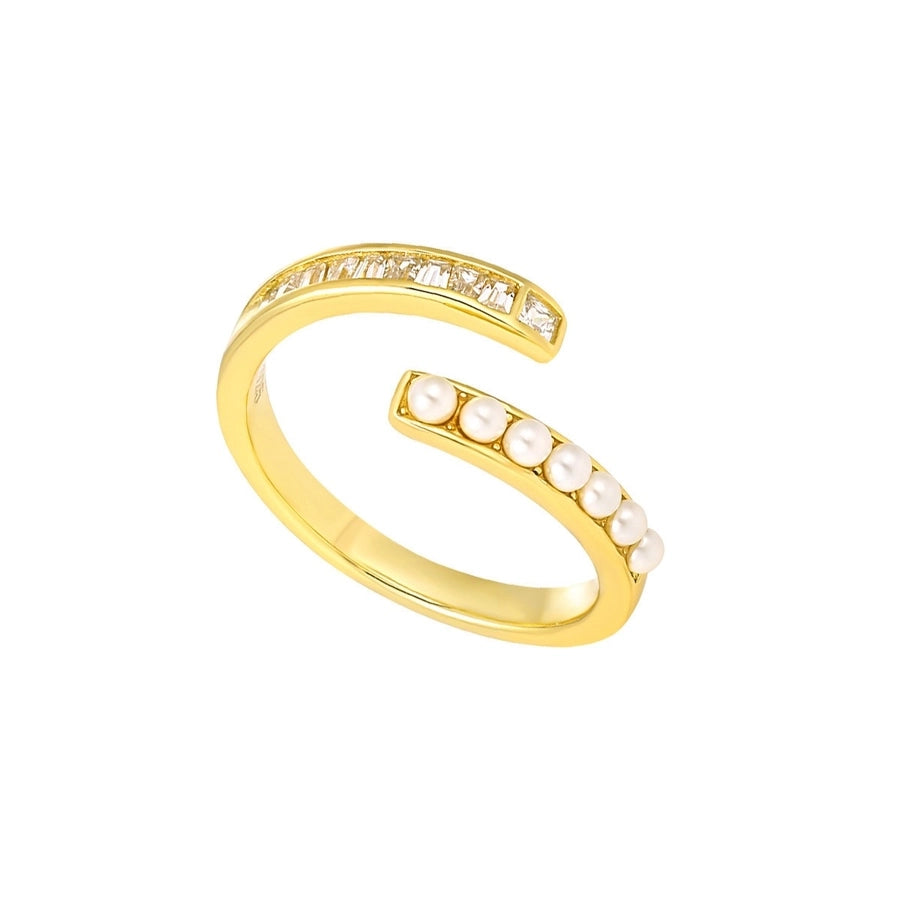 Sterling Silver Geometric Pearl & Cubic Zirconia Ring & Bracelet Set