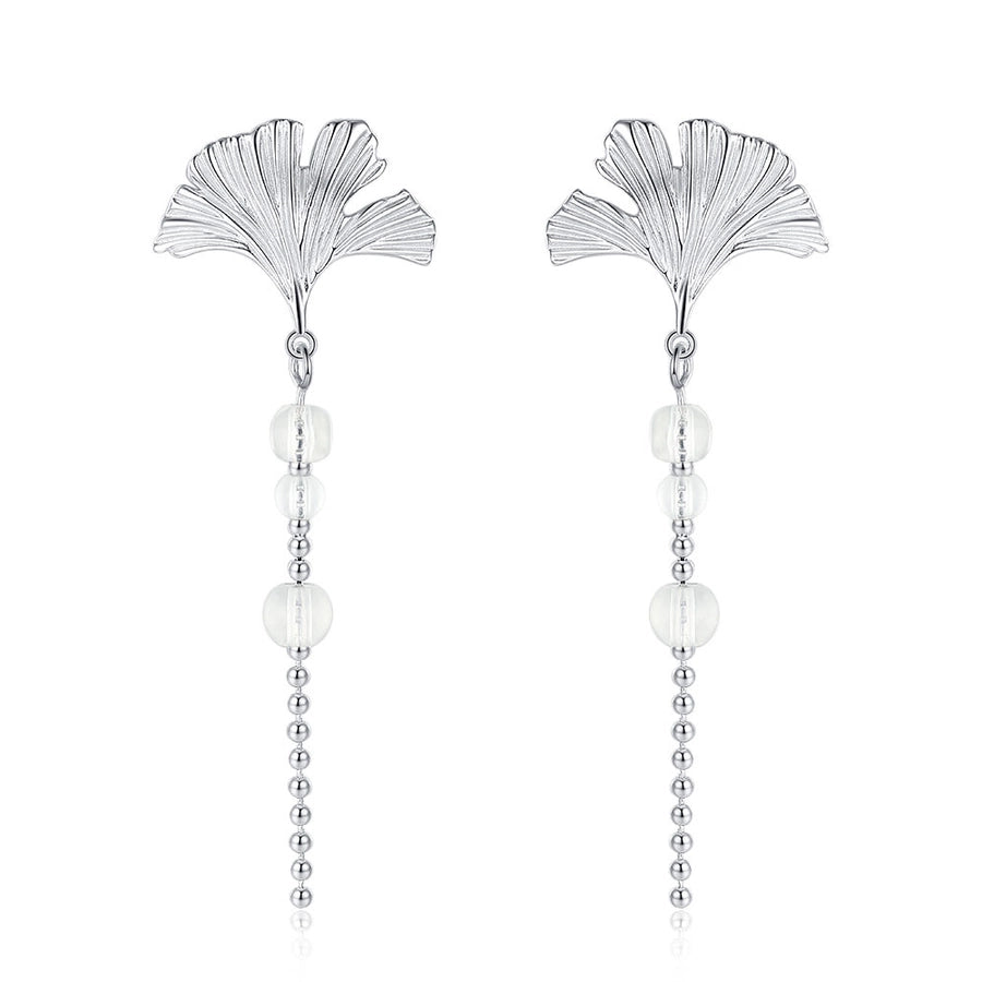 Sterling Silver Leaf & Crystal Drop Earrings