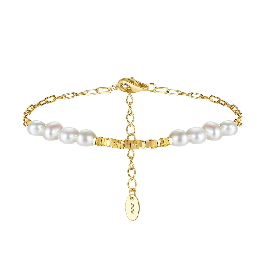 Geometric Freshwater Pearl Sterling Silver Gold Plated Bracelet