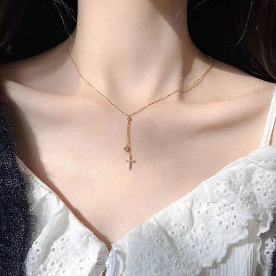 Sterling Silver Cross Lariat Necklace