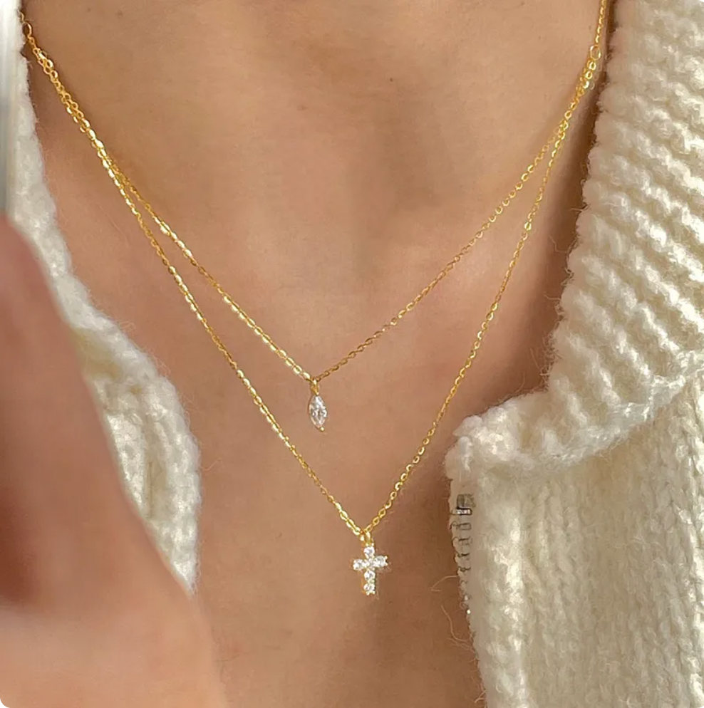 Sterling Silver Cross Double Layer Necklace