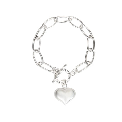 Sterling Silver Chunky Chain Link Heart Bracelet