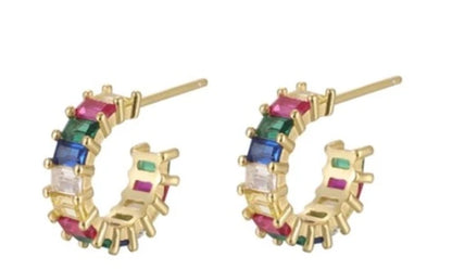 Sterling Silver Open Hoop Colour Gem Earrings