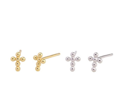 Sterling Silver Minimalist Bead Cross Stud