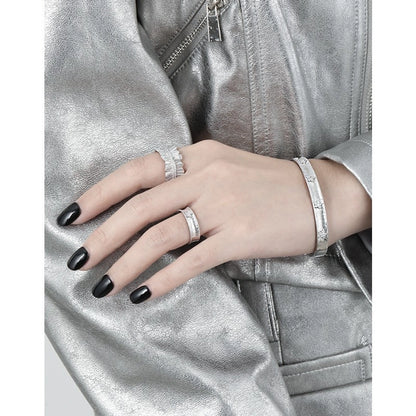 Sterling Silver Textured Ring & Bracelet Set with Petal Bling