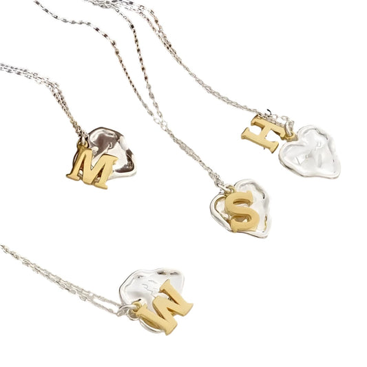 Sterling Silver Rustic Heart with Gold Plated Letter