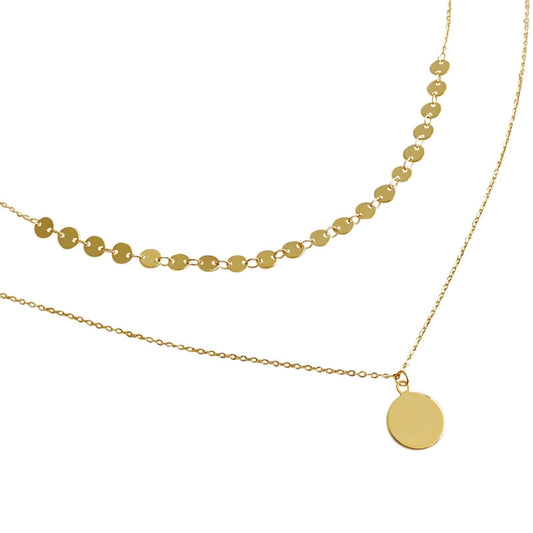 Sterling Silver Double Layer Disc Necklace