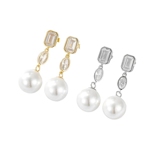 Sterling Silver Cubic Zirconia Pearl Drop Earrings