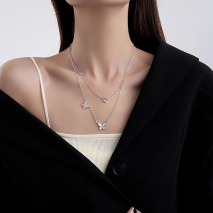 Sterling Silver Double Layer Chain with Butterfly Pendants