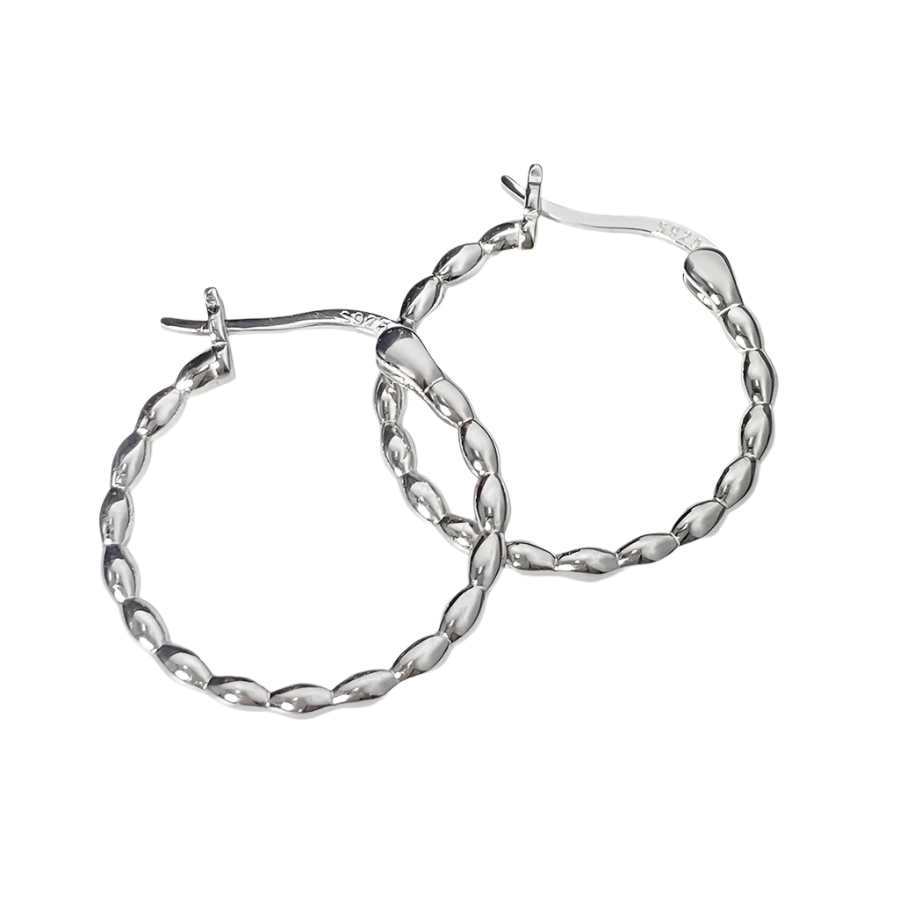 Sterling Silver Beaded Hoop Earrings