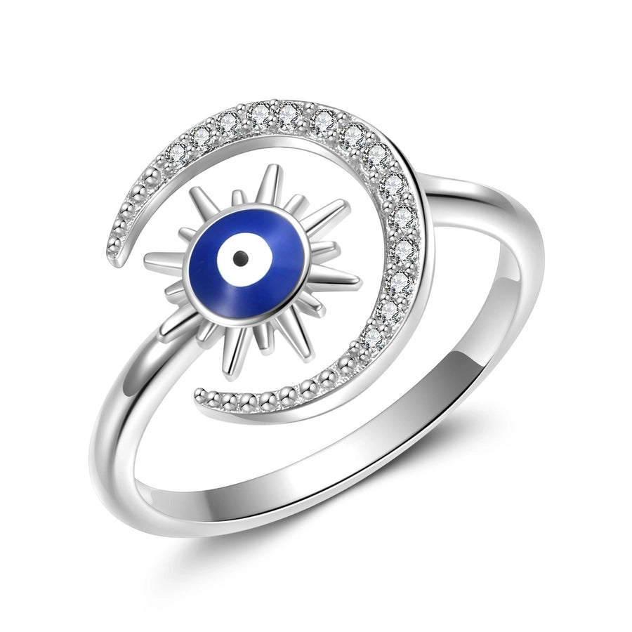 Sterling Silver Enamel Moon & Evil Eye Ring