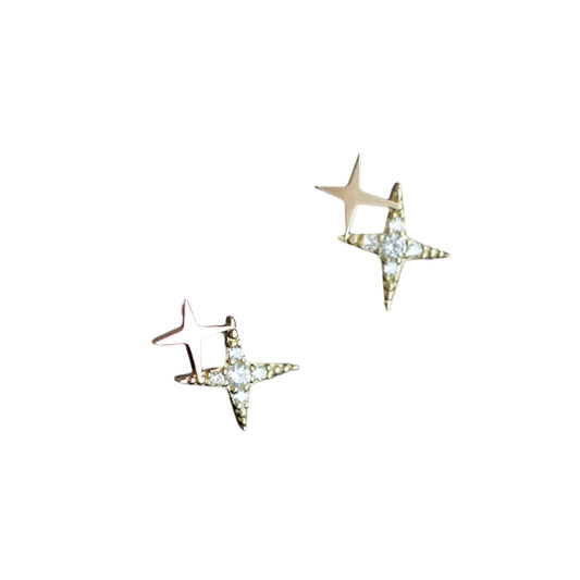 Sterling Silver Gold Plated Minimalist Double Star Stud