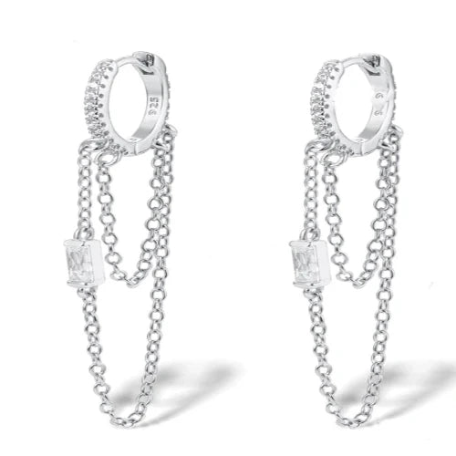 Sterling Silver Hoop & Chain Earrings