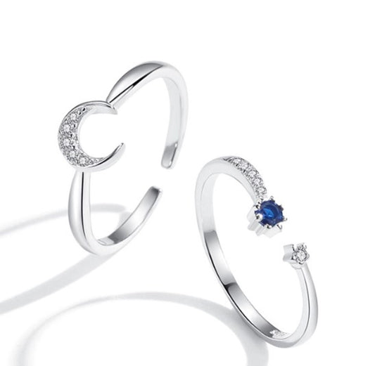 Sterling Silver Star & Moon Ring Set