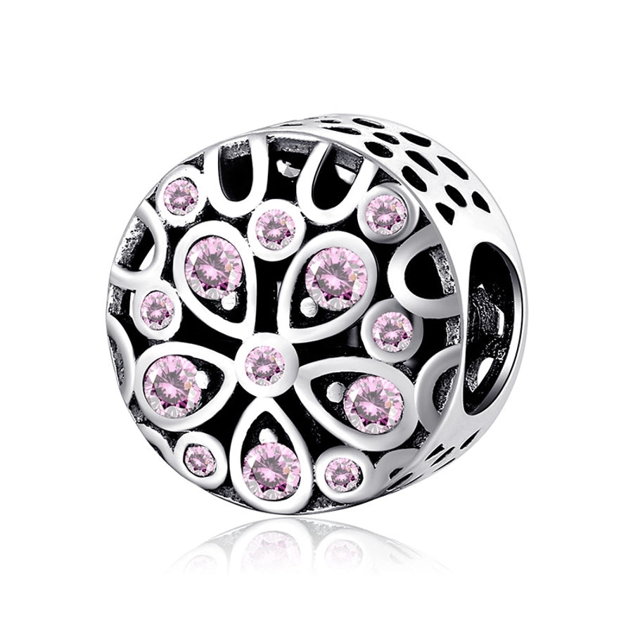 Sterling Silver Pink Flower Charm Collection