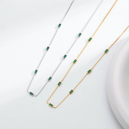 Sterling Silver Geometric Green Stone Necklace