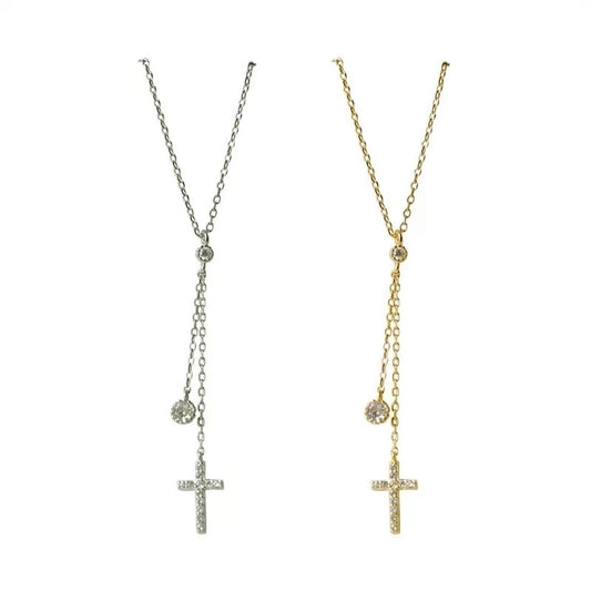 Sterling Silver Cross Lariat Necklace