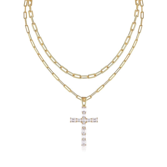 Sterling Silver Link Chain & Moissanite Cross