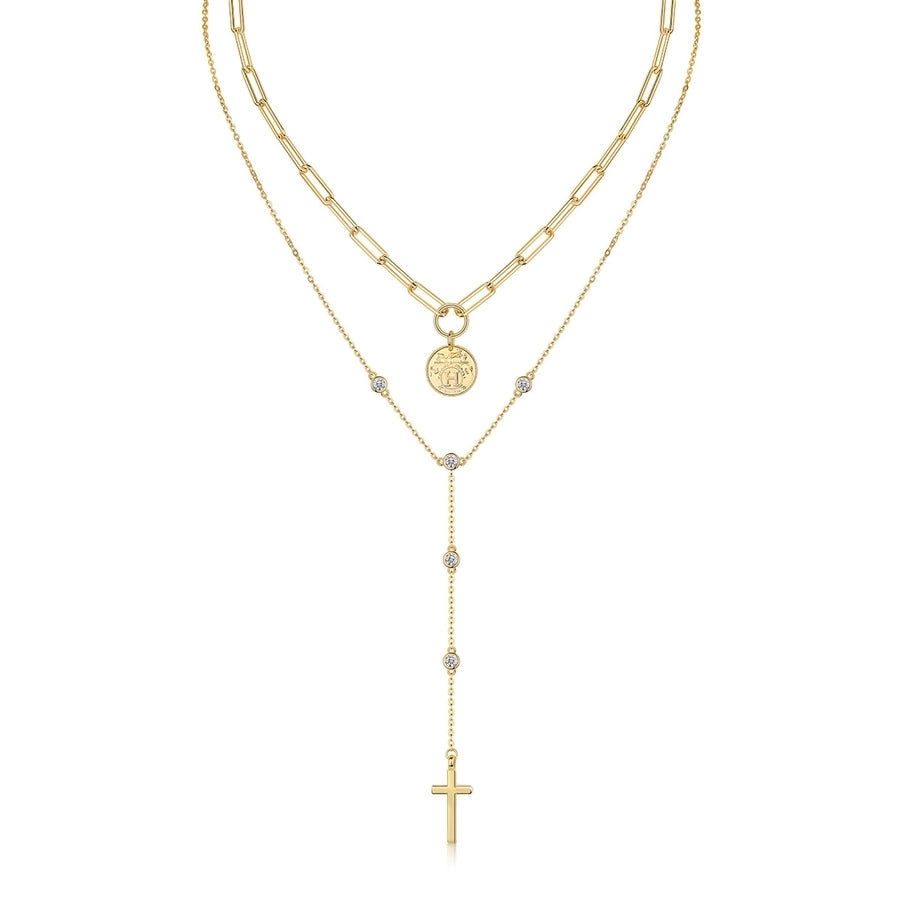 Sterling Silver Double Layer Moissanite Cross & Pendant Necklace