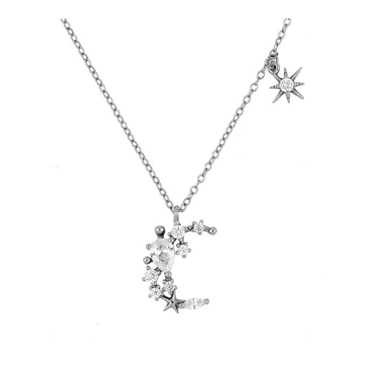 Sterling Silver Moon & Star Bling Necklace