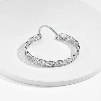 Sterling Silver Leaf Hollow Out Bracelet