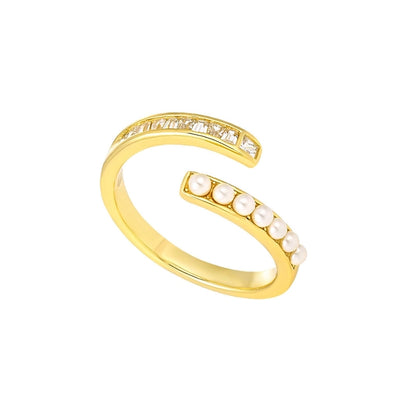 Sterling Silver Geometric Pearl & Cubic Zirconia Ring & Bracelet Set