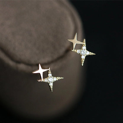Sterling Silver Gold Plated Minimalist Double Star Stud