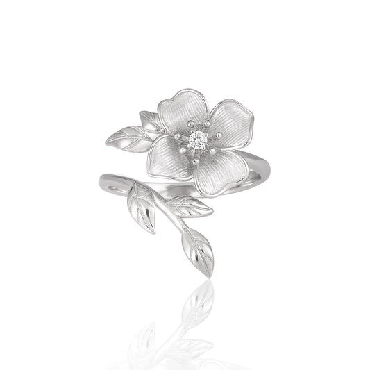 Sterling Silver Flower & Leaves Ring