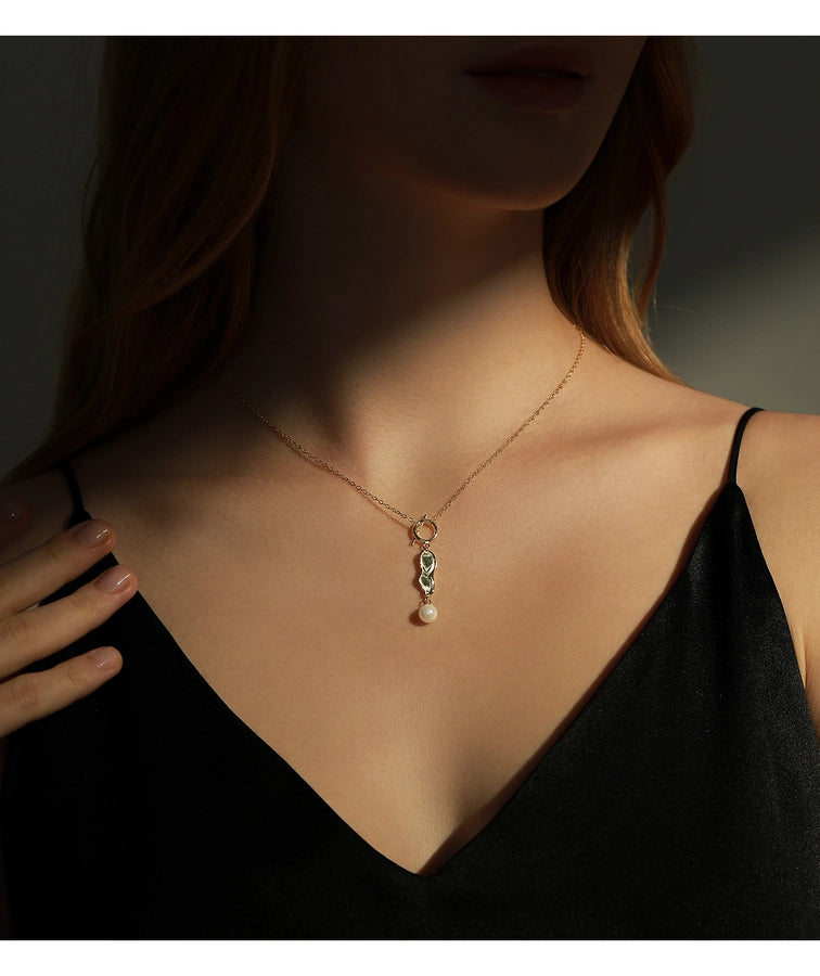 Sterling Silver Artistic Pearl Drop Necklace