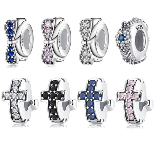 Sterling Silver Bow & Cross Bling Charms