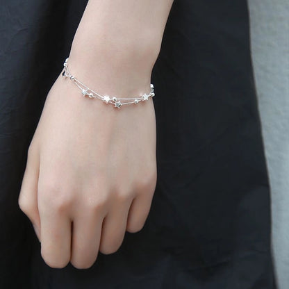 Sterling Silver Double Layer Star & Bead Bracelet