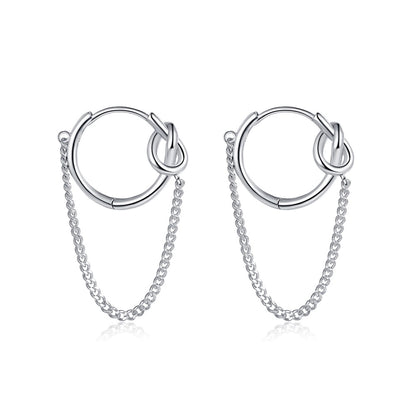 Sterling Silver Knot Hoop Chain Earring