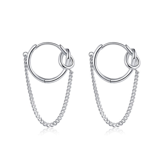 Sterling Silver Knot Hoop Chain Earring