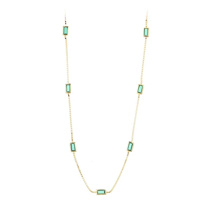 Sterling Silver Geometric Green Stone Necklace