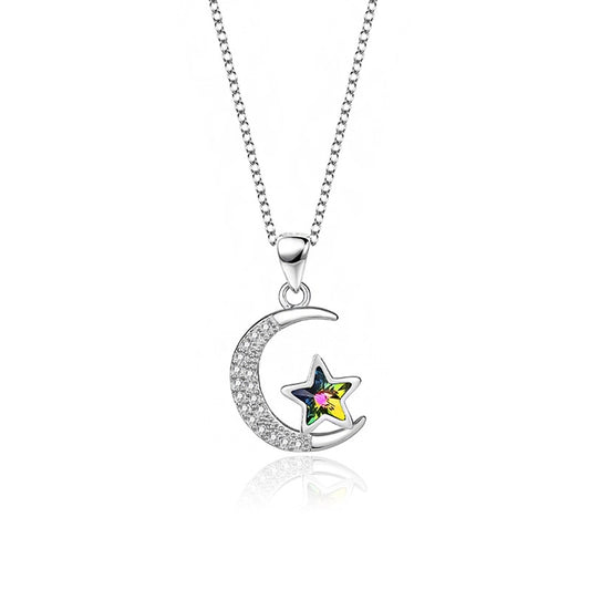 Sterling Silver Moon & Crystal Star Necklace
