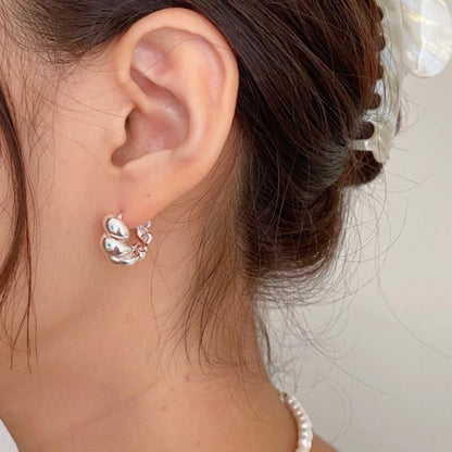 Sterling Silver Rope Wave Hoop Earrings
