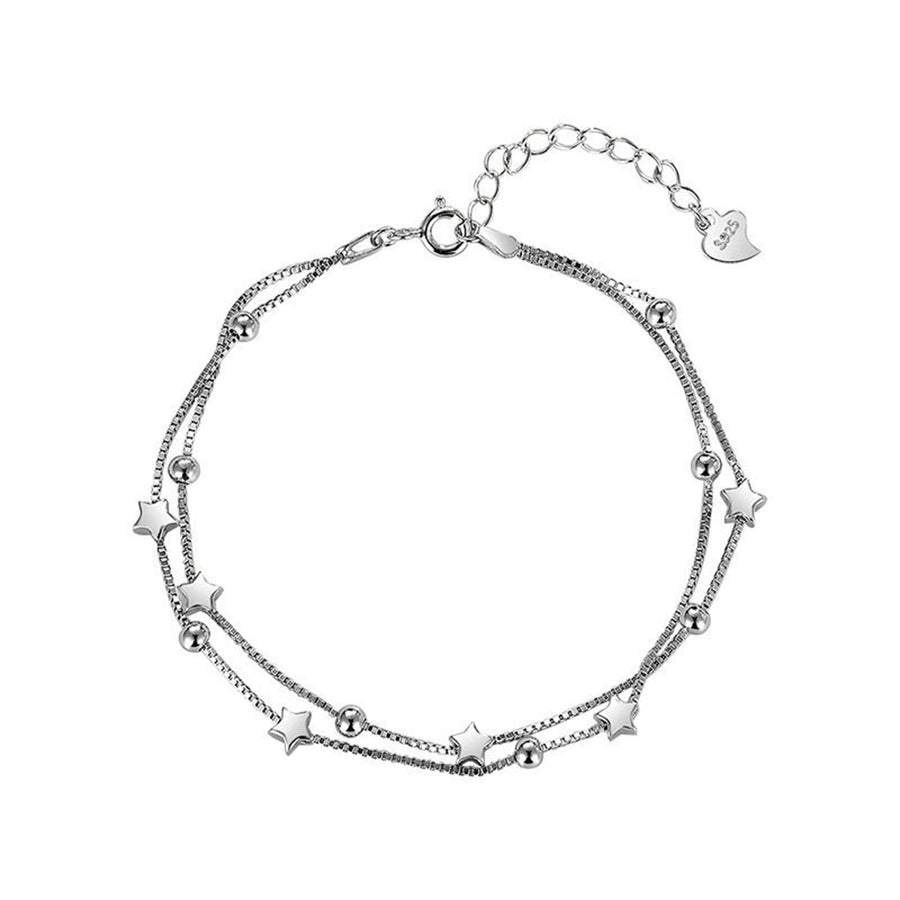 Sterling Silver Double Layer Star & Bead Bracelet