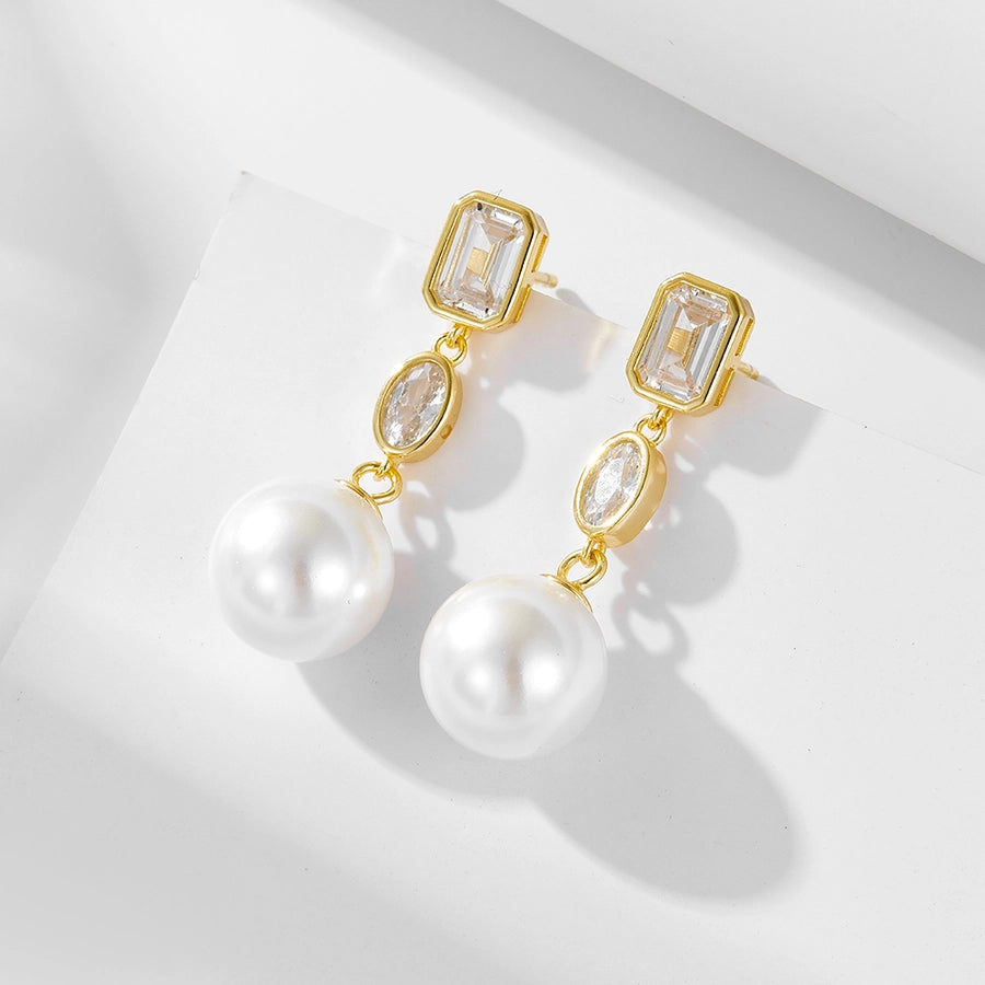 Sterling Silver Cubic Zirconia Pearl Drop Earrings