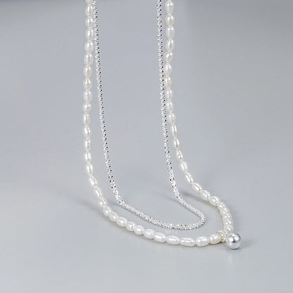 Sterling Silver & Pearl Double Layer Necklace