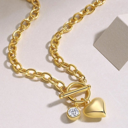 Sterling Silver 18K Gold Plated Link Chain Bubble Heart Pendant