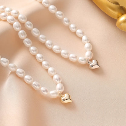 Freshwater Pearl with Dainty Heart Necklace