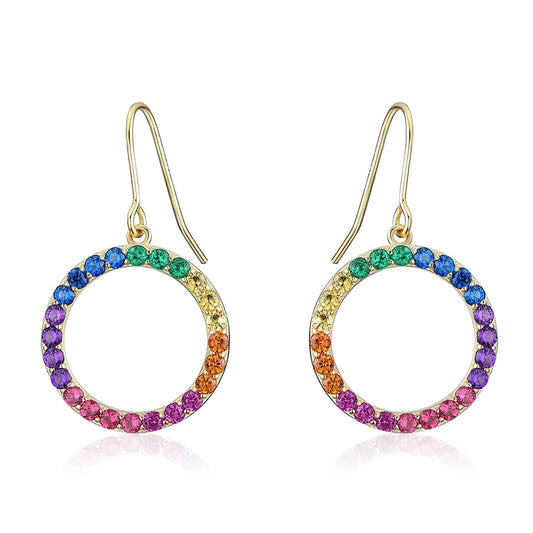 Sterling Silver Rainbow Circle Bling Earrings