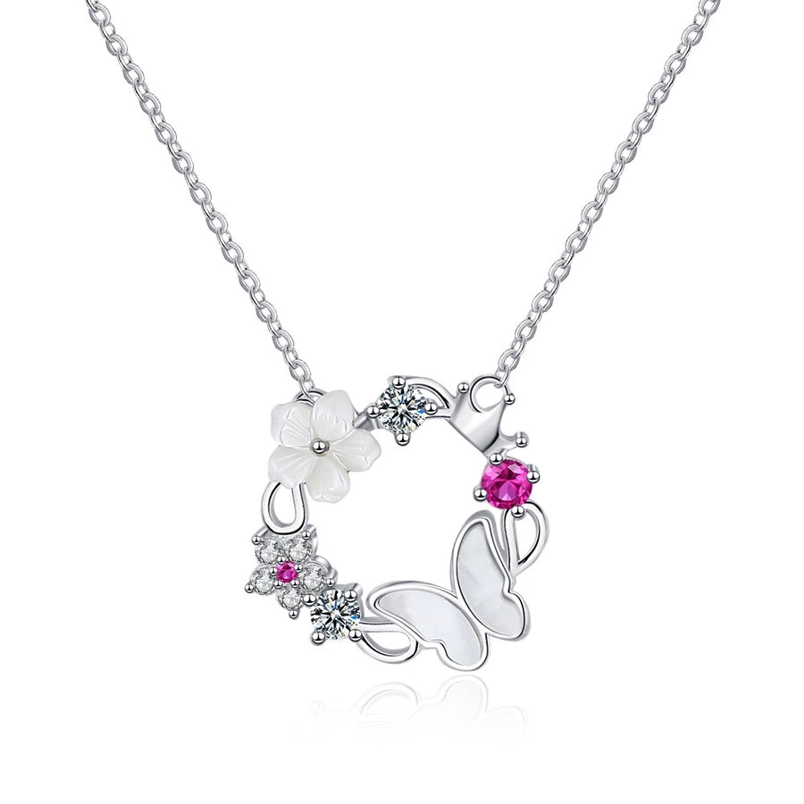 Sterling Silver Butterfly Wreath Necklace